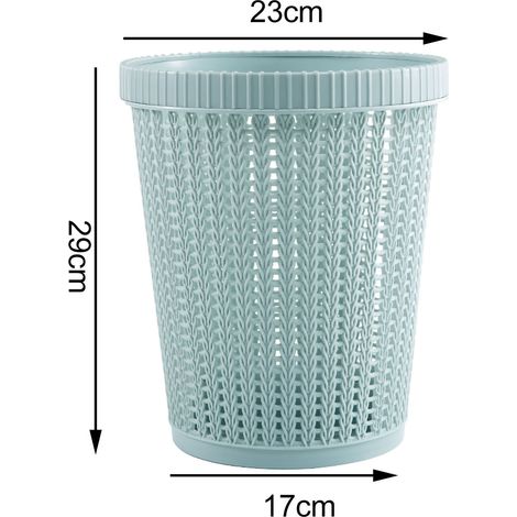 Poubelle Rond Imitation Rotin Plastique Bleu - Corbeille à Déchets sans Couvercle pour la Maison (1/5)