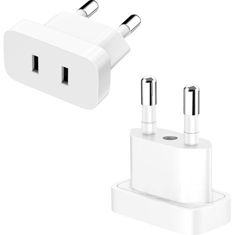 Lot de 2 adaptateurs de prise européenne, adaptateur US vers EU pour prises, adaptateur Japon Allemagne, blanc (1/5)