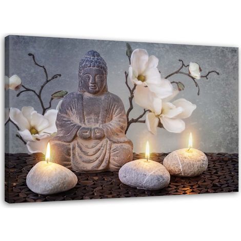 Tableau sur toile, Bouddha et bougies - 90x60 (1/5)