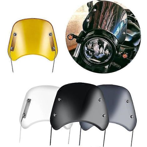 Déflecteur de vent universel pour pare-brise de moto (4 couleurs) compatible Harley, Honda, Yamaha, Kawasaki et Suzuki (phares de 6,5" à 9,45") - Transparent et masque (1/5)