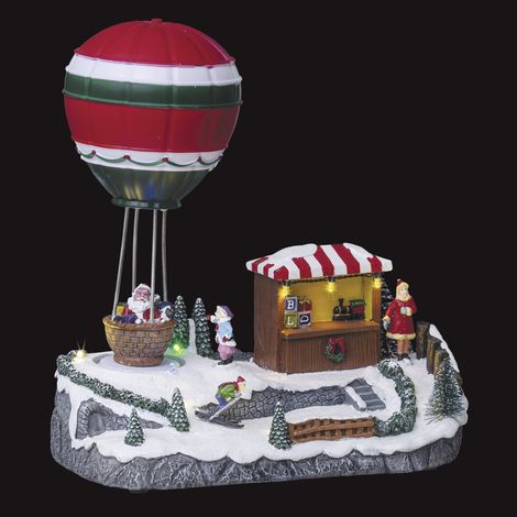 Lichterketten und Weihnachten – Animiertes, beleuchtetes Weihnachtsdorf – Heißluftballon-Karussell mit 9 mehrfarbigen LEDs – 22,5 cm große Innenkulisse – Gewicht 0,7 kg