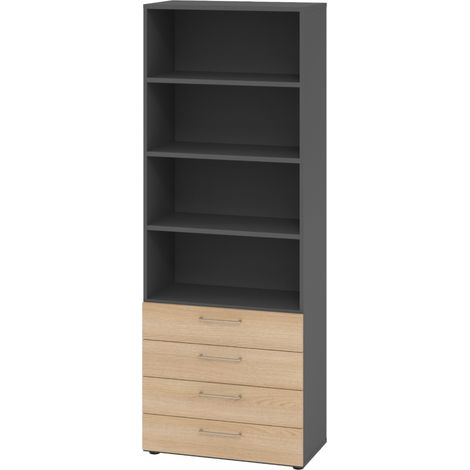 bümö smart Schubladen Regal - 4 Schübe   Graphit/Eiche