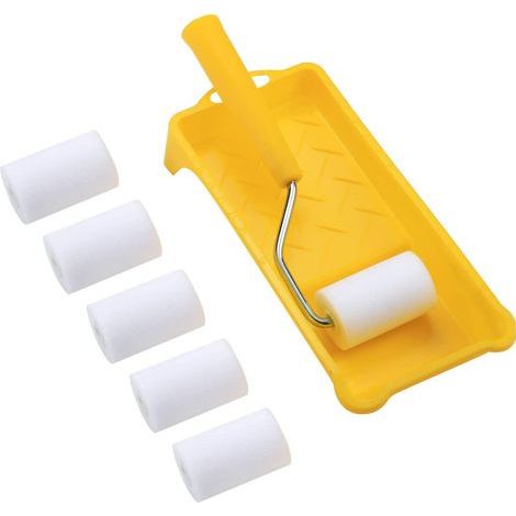 Mini Rouleau de Peinture en Mousse Petit Rouleau de Mousse Couverture de Rouleau de Peinture + Cadre de Rouleau de Peinture + Petit Bac à Peinture (1/5)