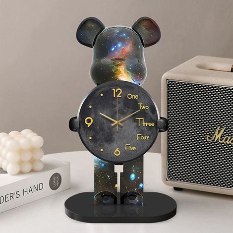Horloge de table ours à l'esprit créatif et violent - Décoration unique pour salon, salle à manger, bureau, chambre - Mouvement silencieux pour une ambiance apaisante (30 x 15 cm)