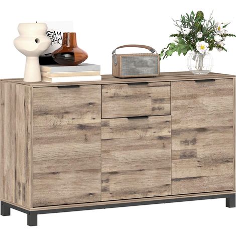 Credenza Buffet in stile Industriale con Cassetto e 3 Armadietti, in Legno Marrone, 120x36.5x70 cm