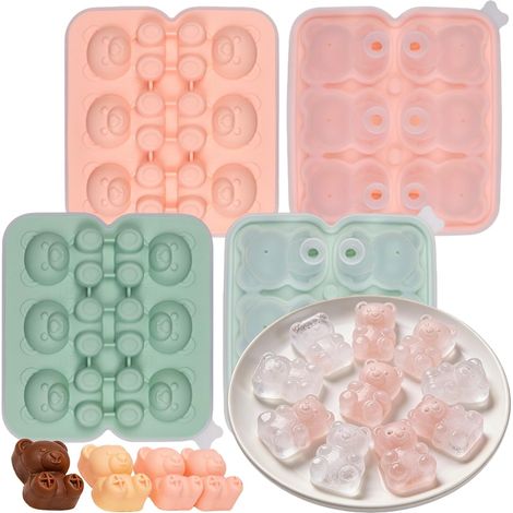 Bac à Glaçons en Silicone en Petit Ours, Lot de 2 Moule, avec Couvercle et Entonnoir Monobloc pour un Remplissage Facile, Adaptés à la Fabrication de Glaçons, de Crèmes Glacées et de Gelées 2 (1/5)