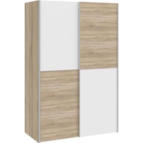 Armoire - Blanc mat et decor chene - 2 portes coulissantes - L 120 x P 61,2 x H 190,5 cm - OZZULA (1/5)