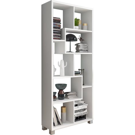 Regal Veniano, Bücherregal 8 Fächer, freistehend, offene Struktur, 68x25x161h cm, Weiß