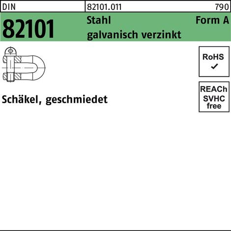 DIN 82101 Schäkel Stahl A GR. 0,16 galvanisch verzinkt gal Zn S 50 Stk (1/2)