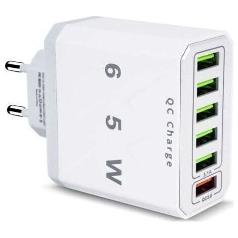 Chargeur USB Multiple, 65W 6 Ports USB Chargeur Rapide avec QC 3.0 Smart Fast Charger, Universel Adaptateur Secteur USBA Chargeur pour 15 Pro Max 14 Plus 13 12 11 SE XR, iPad, Samsung (1/4)