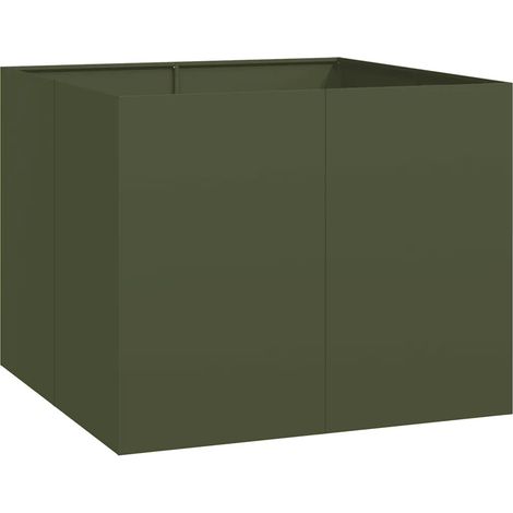 Jardinière carrée avec fond ouvert 100 x 100 x 80 cm design moderne jardin balcon en acier vert olive (1/5)