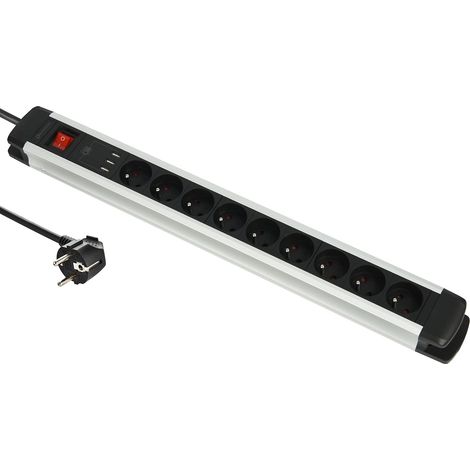 Bloc Multiprise 9 Prises + 3 USB type A 3.A avec Corps en Aluminium, Câbles 3G1.5mm, 2M, ON/OFF Switch, Noir (1/5)
