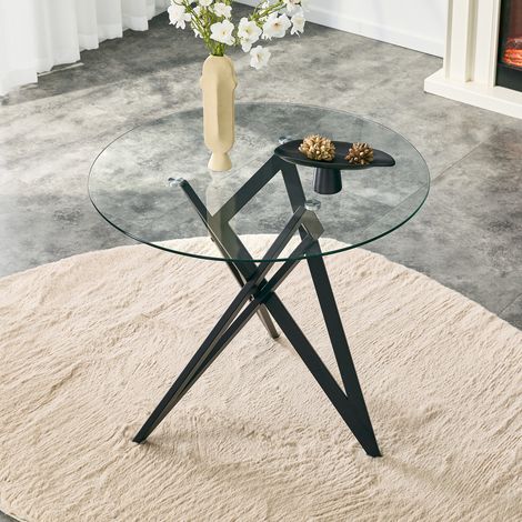 Table basse ronde en verre - Ø 85 cm - Plateau en verre trempé - Piètement géométrique en métal (1/5)