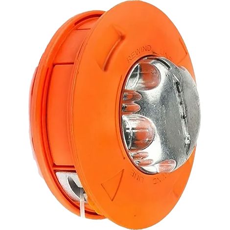Tête de coupe-bordures démontable, en plastique et aluminium, orange, pour tondeuse à gazon.
