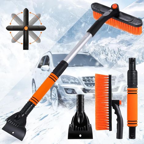 CCYKXA 2-in-1 Ice Scraper and Snow Brush, Car Ice Scraper with Broom, Detachable Extendable Windshield Scraper Brush with 360-Degree Rotating Head for Car, SUV, Truck