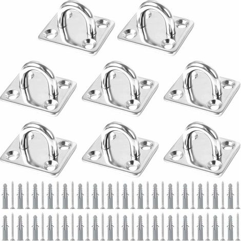 8-teiliges Set Ösenplatten aus Edelstahl, Ösenbefestigungsplatten für Sonnensegel, Edelstahl-Ösenplatten für Boote, Decken, Wände, Schaukeln, Hängematten, Marine