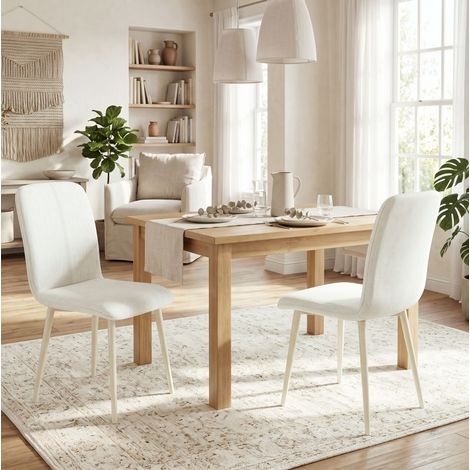 Lot de 2 chaises de salle à manger en tissu blanc crème, rembourrées avec dossier haut, pieds tubulaires en métal, assise, charge jusqu’à 120 kg, pour cuisine et séjour – CHICFURN (1/5)