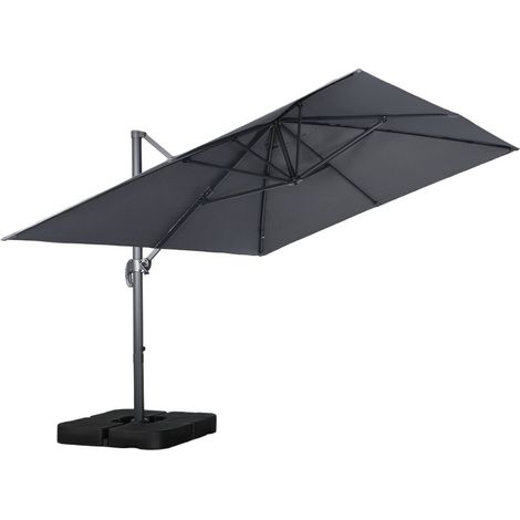 Rectangular cantilever parasol 3x4m + 50x50cm ballast slabs grey 380x259x286 cm - Wimereux + Slabs