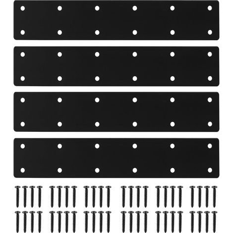 4 Pcs Plaque Plate Perforée 12 Trous Noir 275x50 mm Fer plat métallique robuste, finition noire. Idéal pour assemblage et réparation bois. Montage facile, fixation sûre. (1/5)