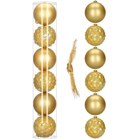Boules de sapin de Noël dorées - KAGOLOW - 15 cm - 6 pcs - Matériau durable - Incassables (1/5)