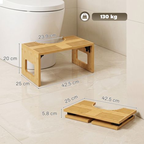 Toilettenhocker Bambus klappbar Badezimmer Hocker Badhocker Rutschfest Klohocker für Erwachsene Zuhause, Eiche (1/5)