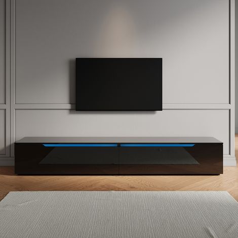SONNI Hochglanz TV Schrank mit Schublade und LED-Lichtern, Wandmontage/Standmontage, Geeignet für Wohnzimmer und Schlafzimmer, Schwarz, 2000 x 350 x 300 mm (1/5)