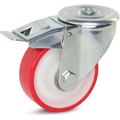 Roue pivotante PU freinée - MESO - Trou central - 125 mm - 270 kg