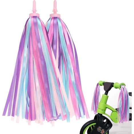 1 paire de rubans décoratifs pour vélo - Pompons pour vélo enfant - Accessoires pour vélo enfant - Rubans décoratifs pour guidon de trottinette, vélo, tricycle - Accessoires pour poignées de guidon - (1/5)