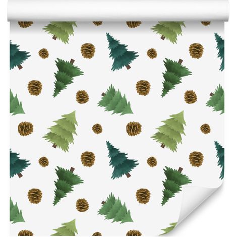 Papel pintado navideño blanco, verde y gris claro 50x1000 cm (1/5)