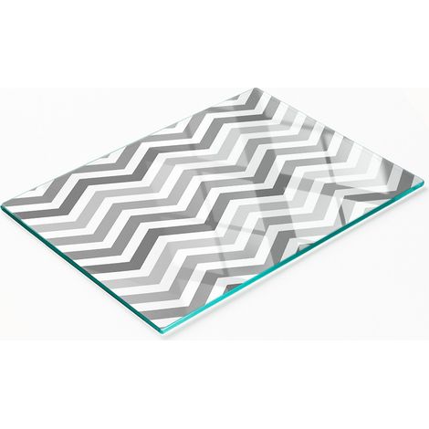 Tagliere da cucina in vetro temperato con grafica decorativa a zigzag grigia, 80x52 cm. (1/5)