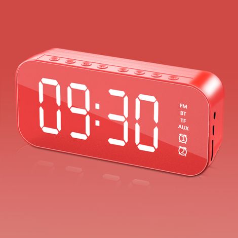 Multifunktionaler digitaler Wecker mit Bluetooth-Lautsprecher, Radio, Spiegeloberfläche und USB-Anschluss, ideal für Zuhause und Büro.