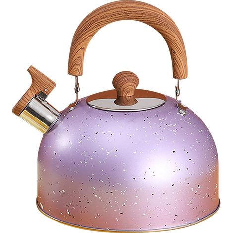 Bouilloire en acier inoxydable 2L, fond plat pour induction et gaz, sifflet intégré, grande capacité, couleur violet. (1/5)