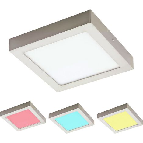 Plafoniera nichel soggiorno luce pannello soffitto dimmerabile, LED RGB quadrato telecomando, LED 6W 480lm 3000K bianco caldo, LxPxH 22.5x22.5x3.5cm
