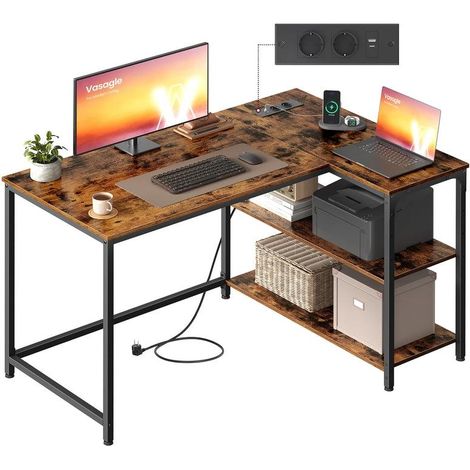 Bureau gaming en L avec rangement réglable 110 x 80 x 76 cm ambiance moderne en panneau d’aggloméré marron rustique (1/2)
