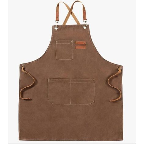 (marron)Tablier en toile, tablier de travail pour hommes et femmes, tablier de chef avec bretelles réglables et 3 poches, tablier de serveur, de cuisine, de pâtisserie, d'artiste, de peinture, dos (1/4)