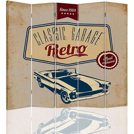 Paravent Diviseur de Chambre Style Garage Rétro 5 Volets - 180 x 150 cm - 2 faces R° V° (1/5)