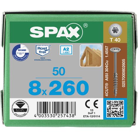 Spax 8x260 A2 Tellerkopf T-Star Plus T40 Teilgewinde 4Cut 50 St (1/5)