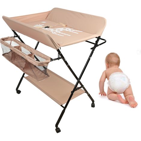 Table à Langer Pliante avec Panier de Rangement à Côté Structure en Fer Charge Max 25KG pour Nouveaux-Nés Design Ergonomique (Kaki) (1/5)