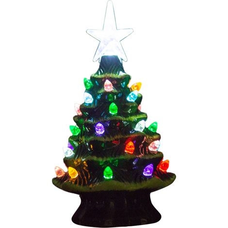 Céramique lumineux Sapin de Noël 18,8cm - Décoration de table festive avec guirlandes lumineuses (1/5)