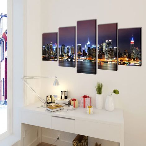 INLIFE Set de toiles murales imprimées Horizon de New York coloré 100 x 50 cm (1/3)