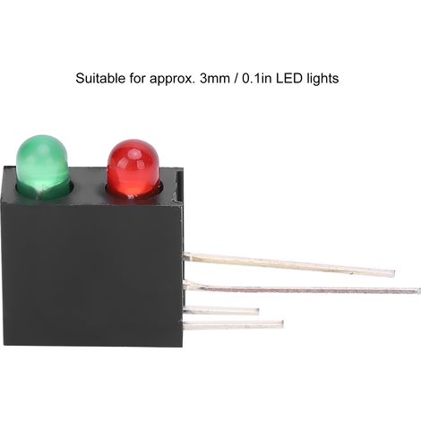 Base à double trou bicolore rouge et verte haute luminosité de 3 mm, douille de lampe carrée noire avec pattes incurvées à 90 degrés, douille de lampe LED avec lampe. (1/4)