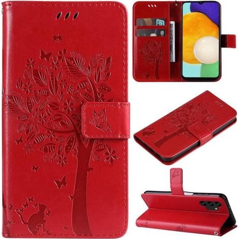 housse-pu-flip-pour-samsung-galaxy-a13-4g-a13-5g-m13-protection-magnetique-rouge-arbre-et-chat-210649284