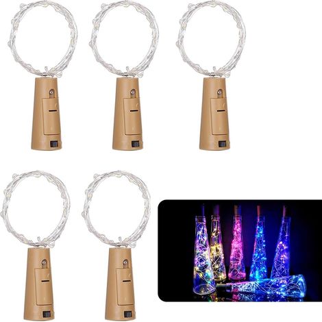 5 Stück Weinflaschen-Lichterketten, 2 m mit 20 LED, batteriebetrieben, romantische Deko für Innen und Feierlichkeiten