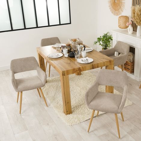 MEUBLES COSY Juego de 4 sillones butacas - Tela beige - Patas de metal con efecto madera - Estilo escandinavo - Comedor, oficina, sala de estar (1/5)