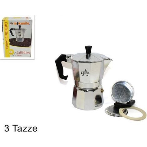 Trade Shop - Caffettiera Moka Macchinetta Caffe' Espresso Classica Misura 3 Tazze Con Ricambi -