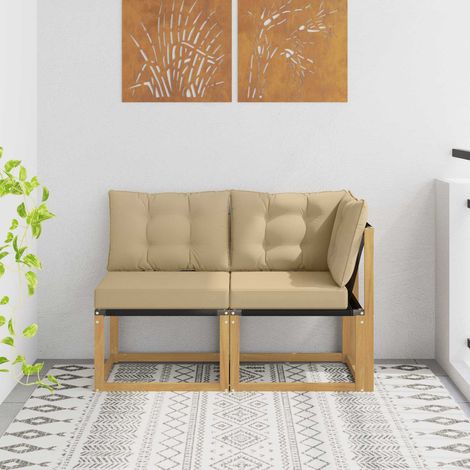 Canapé d’extérieur milieu et coin avec coussin 2 Pièce Blanc vidaXL