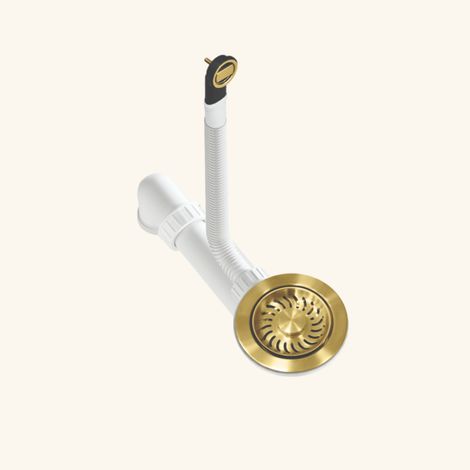 Bonde manuelle évier 1 bac doré 90 mm – Trop plein vertical – Installation simplifiée sans siphon – Gain de place optimal