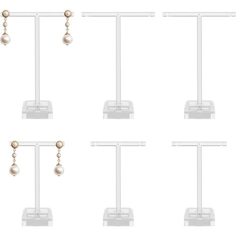 Support de présentation en acrylique pour 6 paires de boucles d'oreilles Support clair pour boucles d'oreilles en forme de T Organisateur de bijoux en forme d'arbre pour colliers (1/5)