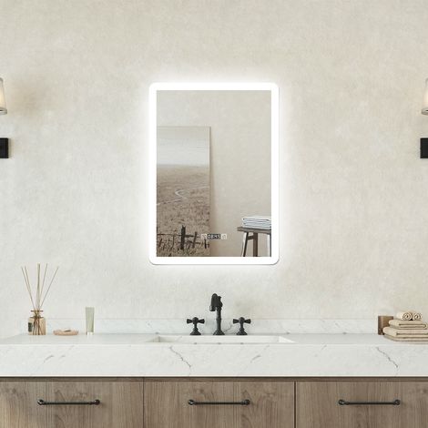 Specchio bagno Rettangolare 50x70cm Led Con 3 Luci + Orologio + Antiappannamento (1/5)