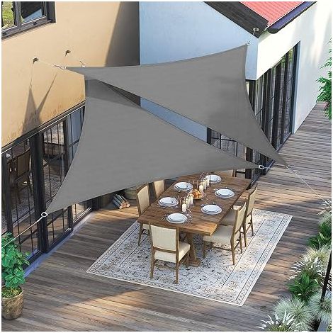 Voile d'Ombrage Pare-Soleil Jardin Balcon Polyester PES Hydrophobe Triangle 3 - 6 X 3 - Gris (1/5)